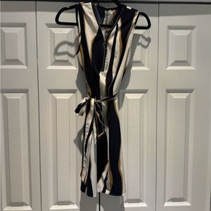 Striped Sleeveless Dress with Belt